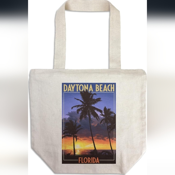 Daytona Beach, Florida, Palms & Sunset, Lantern Press Artwork, Tote Bag *NWT*‎ - Picture 1 of 3